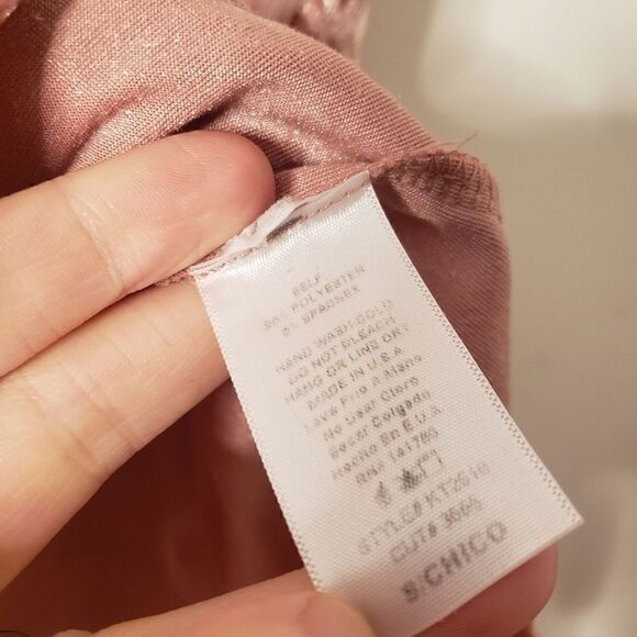 Orange Creek Pink Velour Blouse Rolled Cuffs Keyhole S - Picture 6 of 6